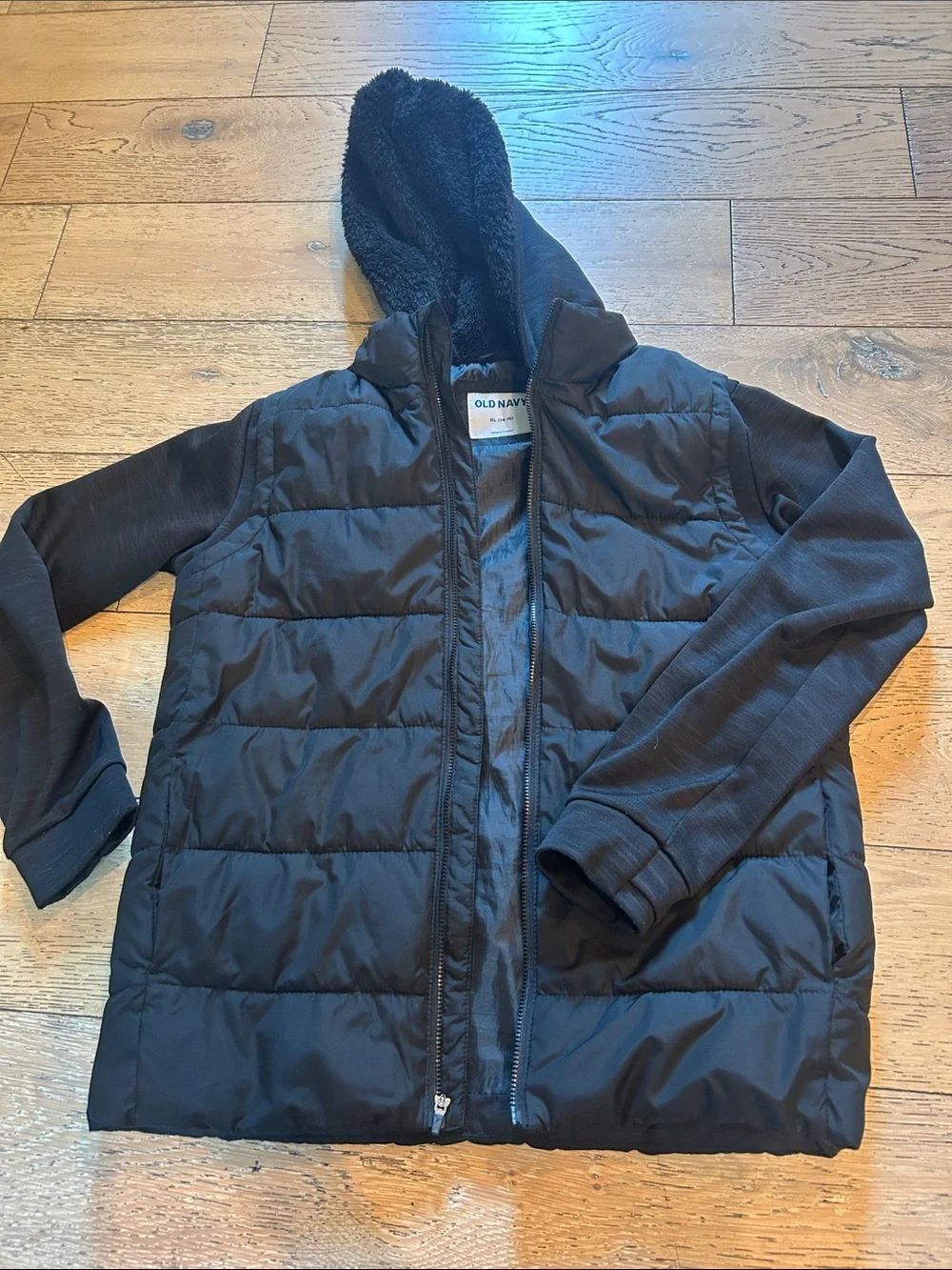 Old Navy Black Quilted Puffer Jacket with Hood